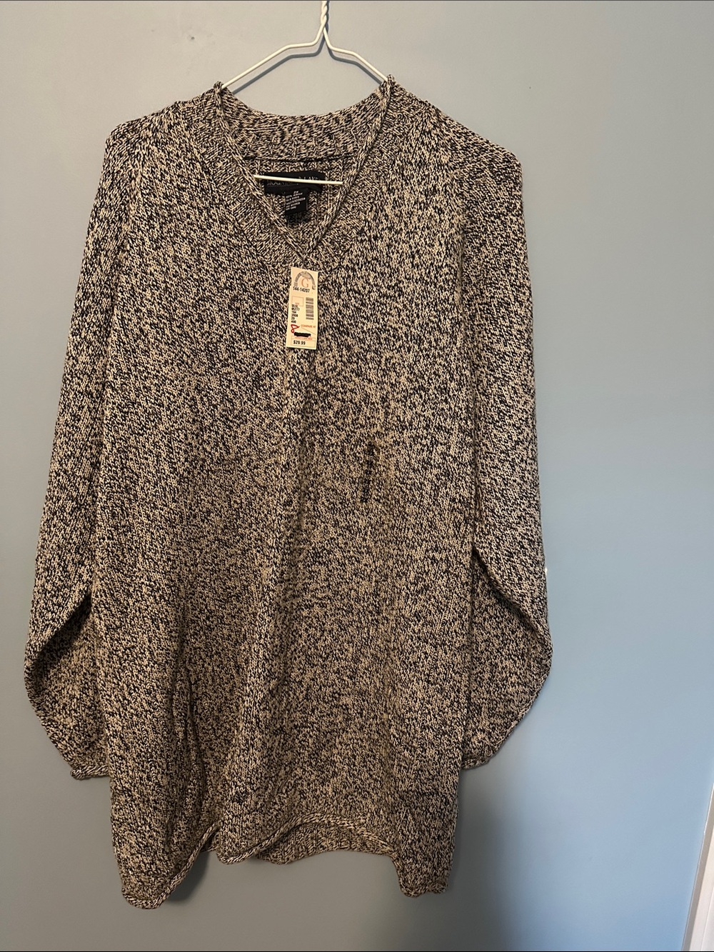 V-Neck Marled Knit Women's Sweater Dress  in Black & White